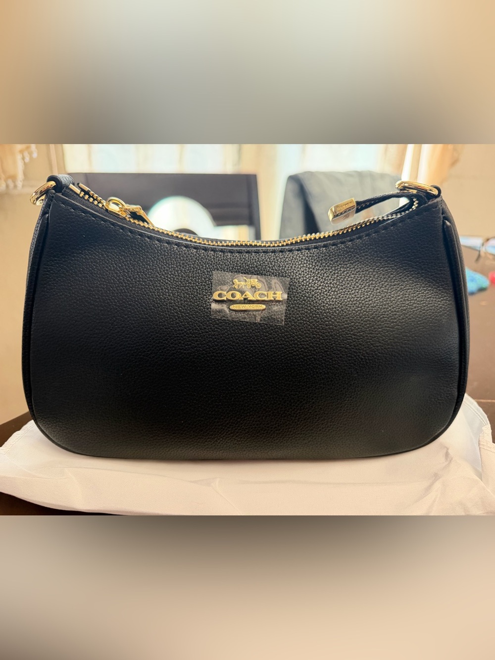 Coach Black Pebbled Leather Shoulder Hobo with Gold Hardware